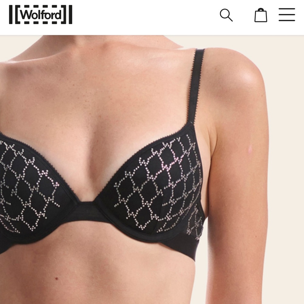 WOLFORD NWT Spark Black Bra w Crystal Logo 38D